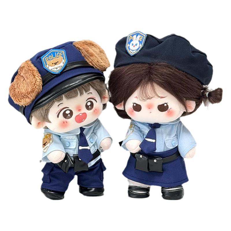 是胡萝卜呀动物制服娃衣20cm棉花娃娃衣服可爱兔子警官制服玩偶