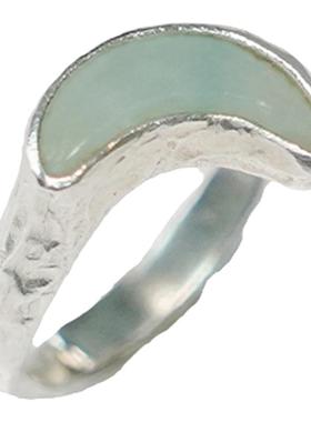 一寸十里纯银玉石戒指原创设计