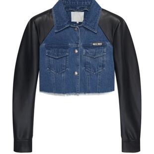 REVAN芮范设计师款潮酷感牛仔拼皮外套RN70109215
