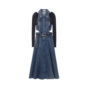 REVAN芮范设计师款复古坎肩牛仔连衣裙RM11102131