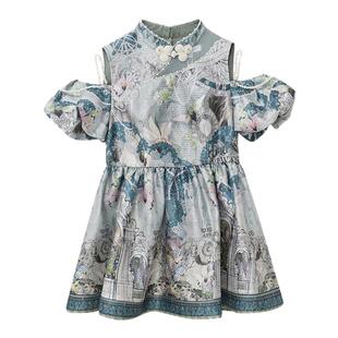 我爱露露LULUALWAYS夏季新款露肩珍珠装饰新中式上衣女