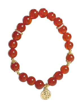 春醒天然红玛瑙福字吊坠新年手链