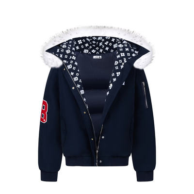 美式印花加厚连帽外套棉衣