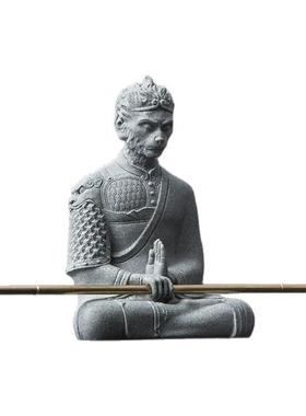 孙悟空坐姿石材车载小摆件茶宠