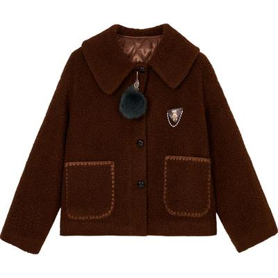 Oece复古毛毛外套冬新款女软糯系羊羔毛短款大衣小个子