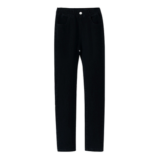 女童加绒裤子秋冬款女孩加厚一体绒牛仔裤儿童黑色小脚铅笔裤冬季