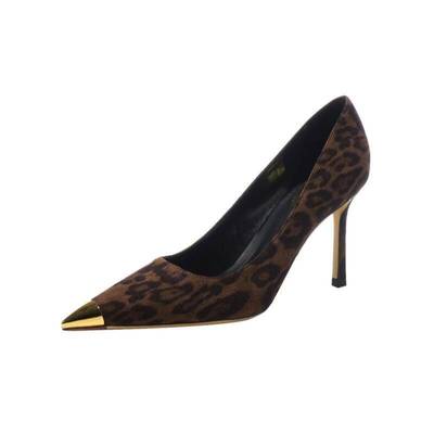 金属头豹纹绝美高跟鞋女细跟单鞋