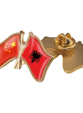 中国和阿尔巴尼亚双旗帜交叉旗帜友谊旗帜徽章胸章高档配饰