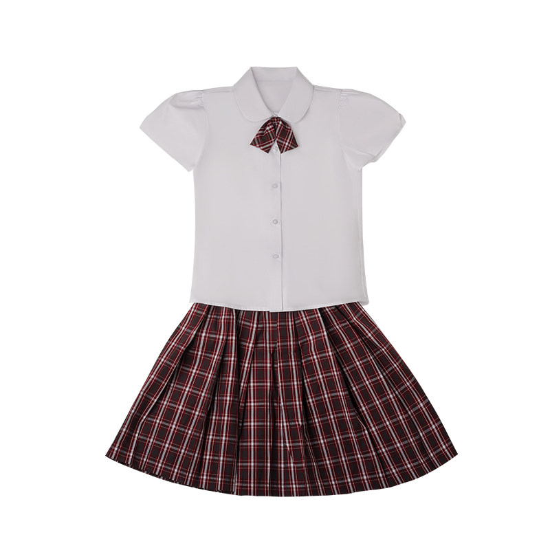 儿童小学生礼服套装夏季男女短袖白衬衣短裤松紧衬衫裙裤透气纯棉