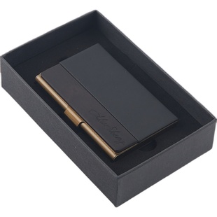 刻字时尚精致男士便携式黑檀实木金属商务名片盒名片夹随身礼品