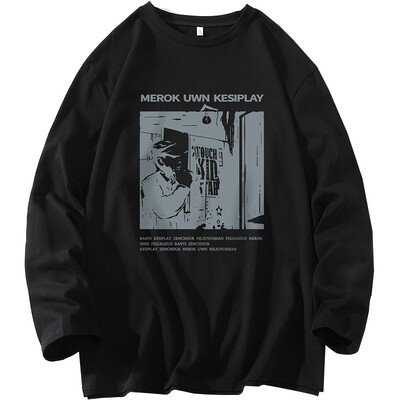 忧郁的思考圆领长袖休闲男女T恤