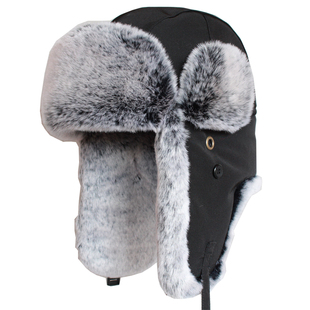 KAMOSA东北棉帽雷锋帽男女士帽子滑雪帽冬季骑车帽黑色纯色男韩版