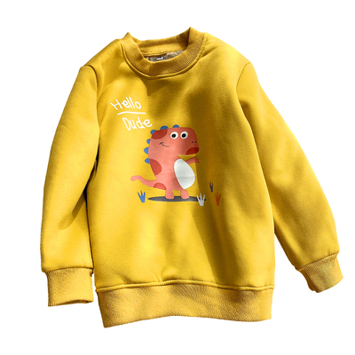男女童一体绒卫衣秋冬装保暖儿童打底加厚圆领套头衫卡通加绒上衣