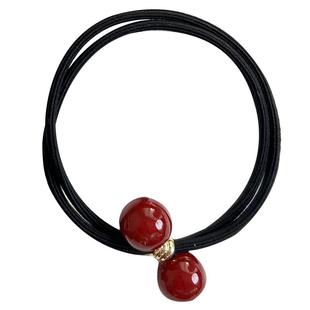 本命年红色珠子头绳小橡皮筋发圈女扎头发绳头饰发饰品头花高马尾