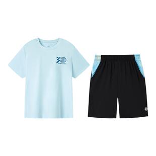 361度童装男童套装夏季儿童短袖速干运动女童夏装T恤短裤两件套装