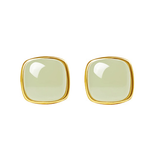 宫里上新和田玉耳钉女纯银小方糖玉石耳饰高级感耳环生日礼物妈妈