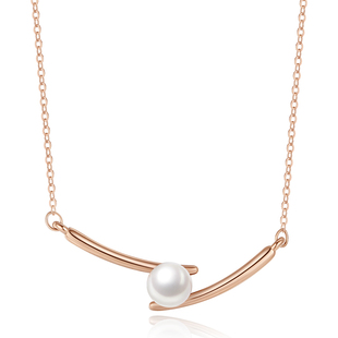 纯18k玫瑰金微笑项链Au750彩金akoya天然珍珠锁骨链520送女友礼物