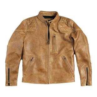 立领多兜机车真皮夹克肩膀菱形格男杏色黄牛皮皮衣