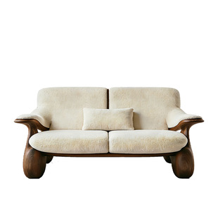 侘寂风北美黑胡桃木异形沙发组合别墅客厅创意设计款实木布艺沙发