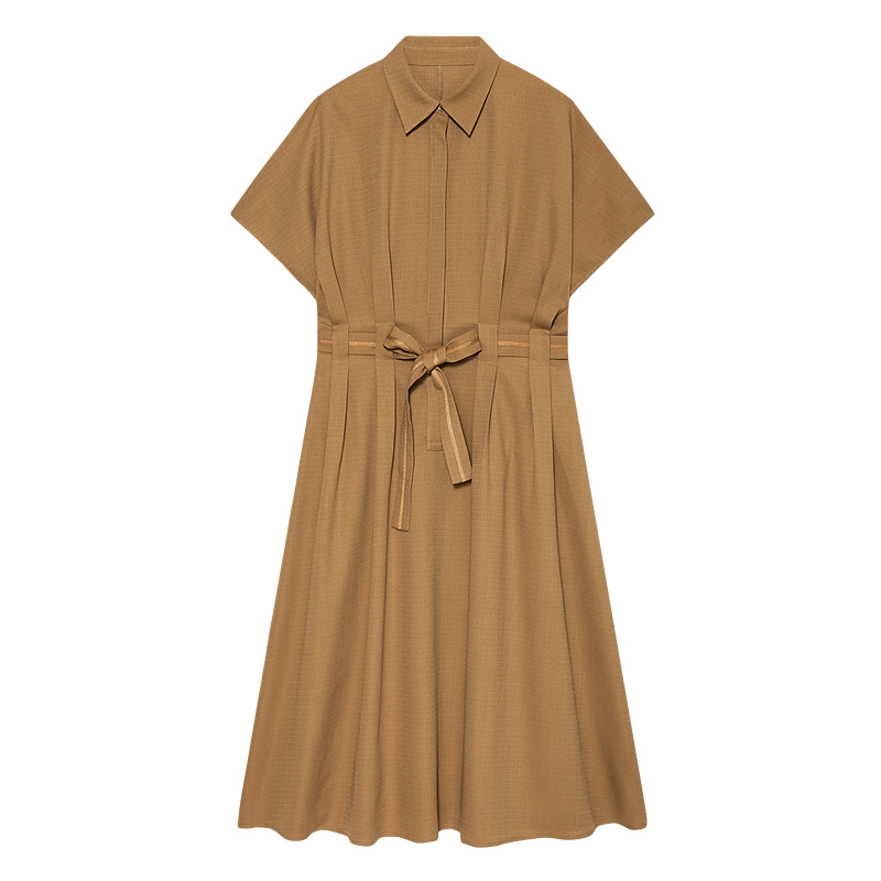 BCBG 夏新品 萬千裙裝沉譽(yù)時髦高級腰部系帶通勤寬松襯衫裙