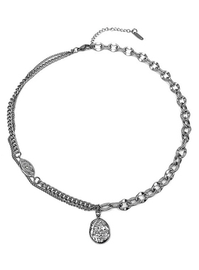 GuangYu褶皱感银币双层叠戴项链