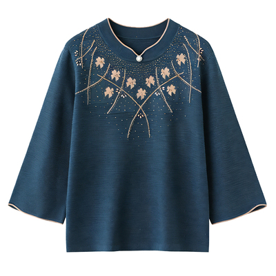 中年妈妈春装上衣老年人冰丝T恤加肥200斤大码女装高贵提花针织衫
