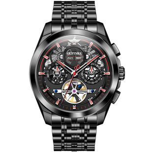 瑞士认证正品牌多功能黑武士镂空机械表男士年月日陀飞轮防水十大