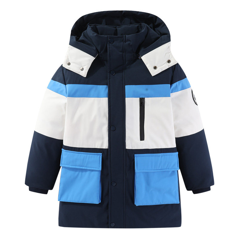 雪中飞中长款撞色工装儿童羽绒服