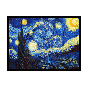 梵高名画 星空纯手绘油画欧式现代简约客厅装饰画横版壁画挂画