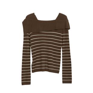 Lavinia2025秋新款法式气质通勤风一字肩条纹羊毛针织衫女L55Z108