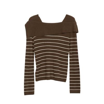 Lavinia2025秋新款法式气质通勤风一字肩条纹羊毛针织衫女L55Z108