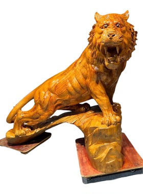 香樟木虎摆件实木老虎雕刻工艺品客厅办公室装饰品乔迁开业礼品