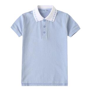 伊顿校服同款浅蓝色螺纹领夏季短袖英伦校园大童短袖中小学生