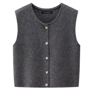 复古圆领针织马甲开衫女秋冬叠穿大码内搭毛衣背心坎肩无袖上衣