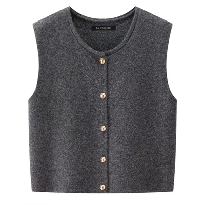 复古圆领针织马甲开衫女秋冬叠穿大码内搭毛衣背心坎肩无袖上衣