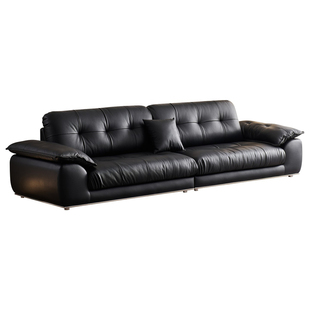 欧派直排云朵真皮星云沙发小户型黑色头层牛皮意式复古风宽坐深