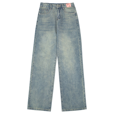 水洗复古蓝阔腿牛仔裤女春季