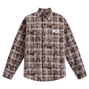 404MOB废土风蜡染印花刺绣格子长袖衬衫男女复古美式百搭宽松外套