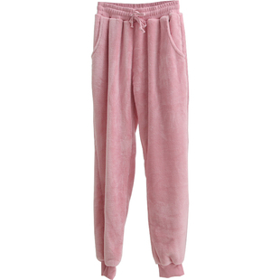 情侣珊瑚绒睡裤女士男士加厚加绒保暖法兰绒家居裤冬季束脚收口裤