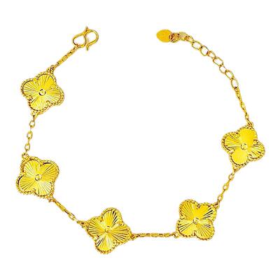 18k四叶草五花手链女2025年新款轻奢小众高级感黄金色手串叠带款