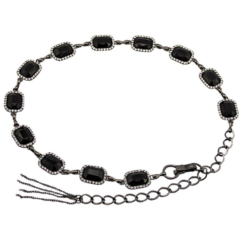 韩版百搭镶嵌水钻金属细腰带女配连衣裙子皮草装饰大码加长腰链潮