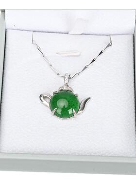 青瓷釉滴吊坠925银项链茶壶项链