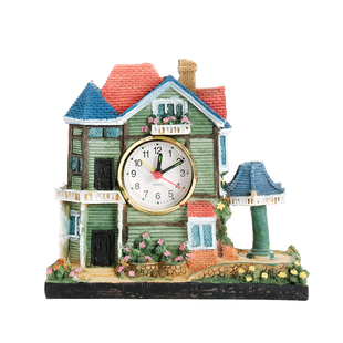 创意彩色卡通小房子别墅古城堡摆台闹铃时钟表摆件儿童房卧室闹钟