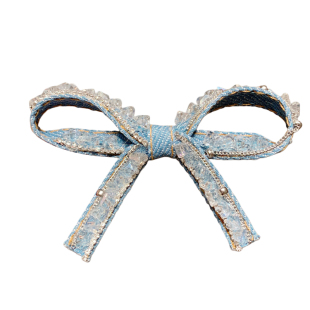 韩国牛仔布艺水晶蝴蝶结发夹2025新款精致复古网红侧边夹一字夹