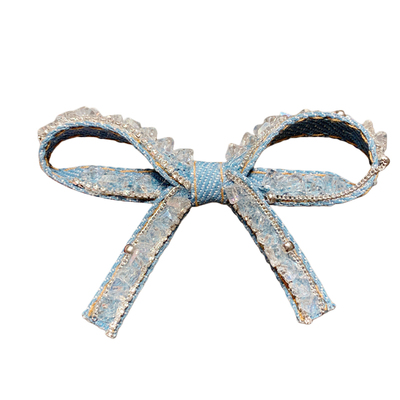 韩国牛仔布艺水晶蝴蝶结发夹2025新款精致复古网红侧边夹一字夹