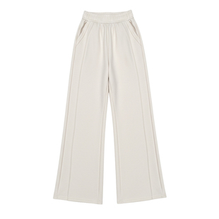 白色蚕丝羊毛弯刀阔腿裤子女2026新款春秋夏季糯米窄版直筒休闲裤
