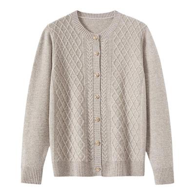 恒源祥纯羊毛开衫外套女士长袖带扣百搭V领毛衣春秋外穿小外搭潮