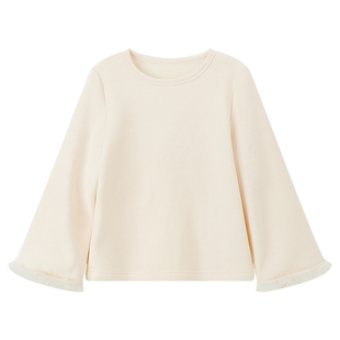 布丁哈鲁冬装女童童装上衣2026秋冬季新款儿童微喇袖毛绒打底衫