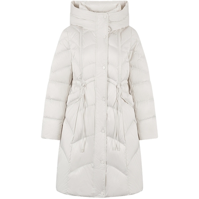 衣香丽影白色连帽羽绒服女中长款2025冬装新款收腰外套141037516