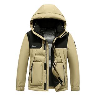 鸭鸭羽绒服男款2025秋冬新款百搭短款时尚连帽加厚鸭绒休闲外套A